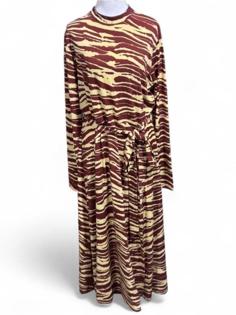 H&M Burgundy and Cream Zebra-Print Long Sleeve Maxi Dress XL